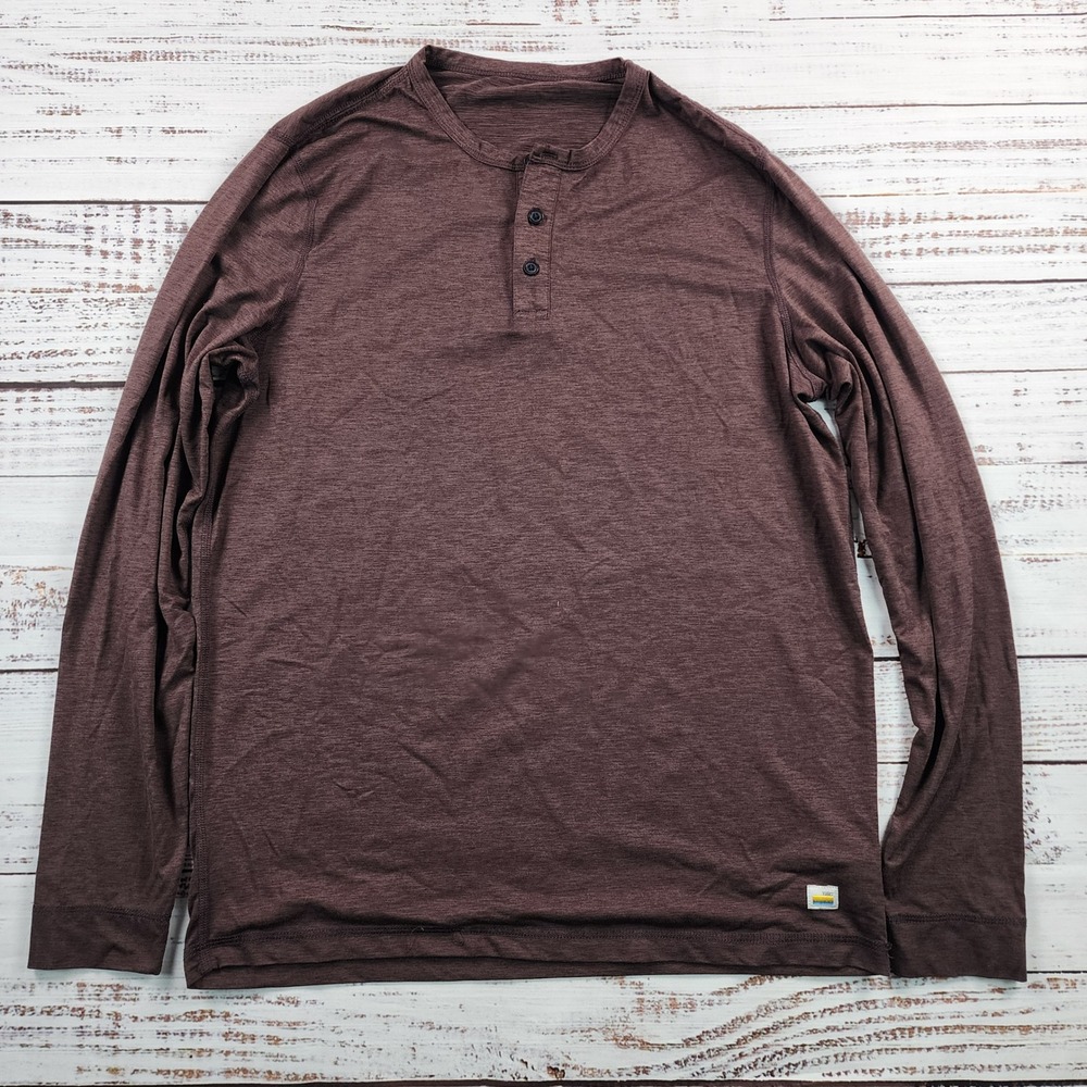 Vuori V194 Mens M Burgundy Heather Long Sleeve Two Button Henley Shirt